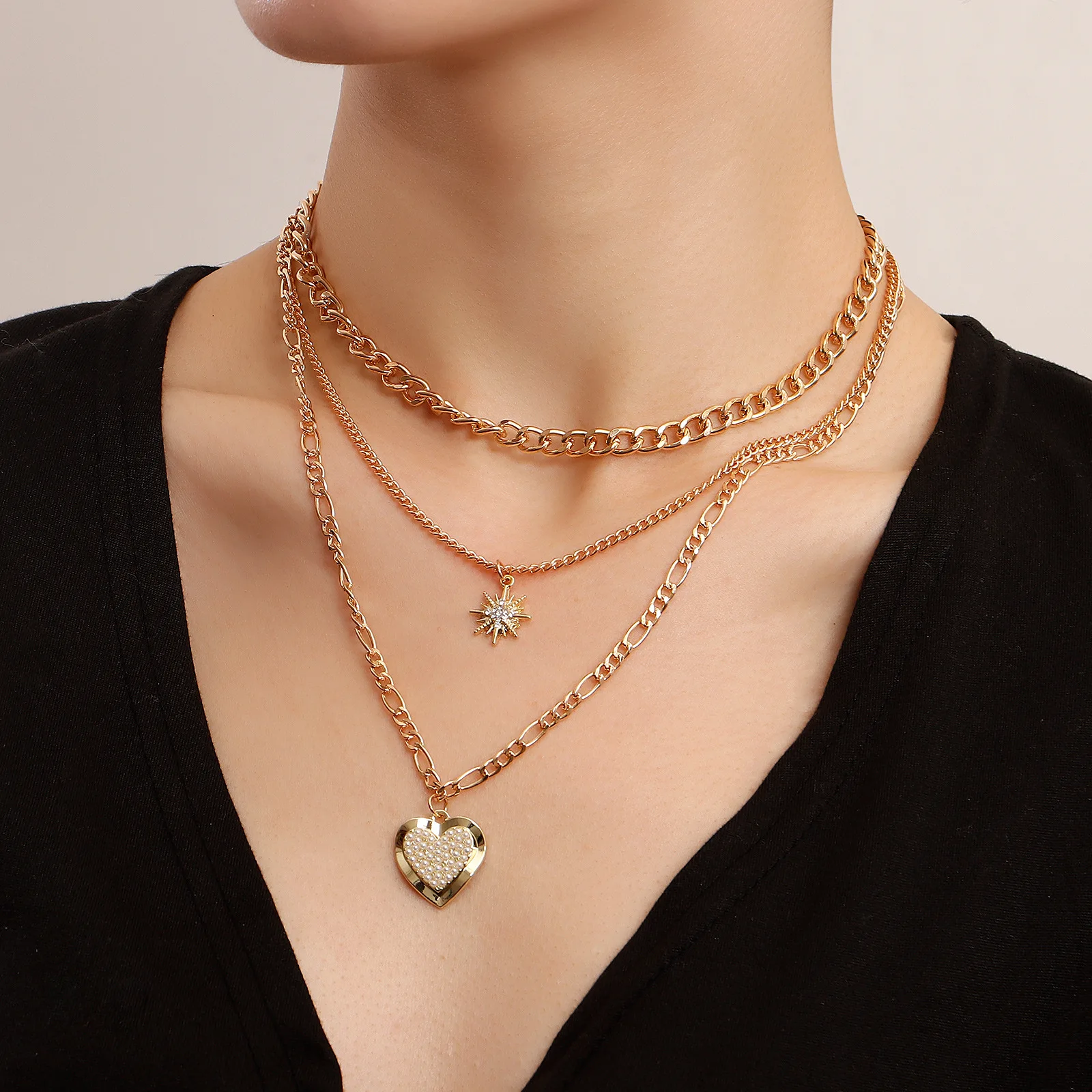 Collana girocollo con cuori di nuova moda ciondolo a catena con maglione multistrato in metallo carino cristallo dolce per gioielli da donna regalo per ragazza