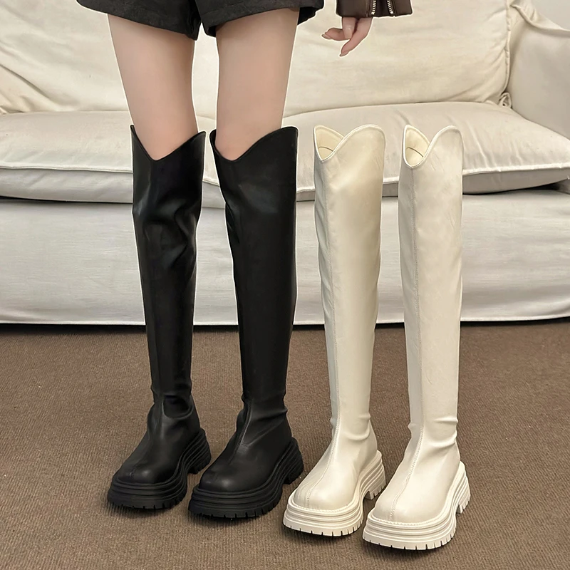 

Trendy Women's High-Tube Boots Hot Sale The Season New Knee-Length Thick-Heeled Versatile Short Statured Ankle-Covering Round