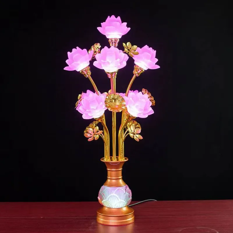 Soura-lámpara de mesa LED de loto de colores para el hogar, lámpara de pasillo de Buda, lámpara de vidrio, adoración del templo, lámpara frontal de Buda