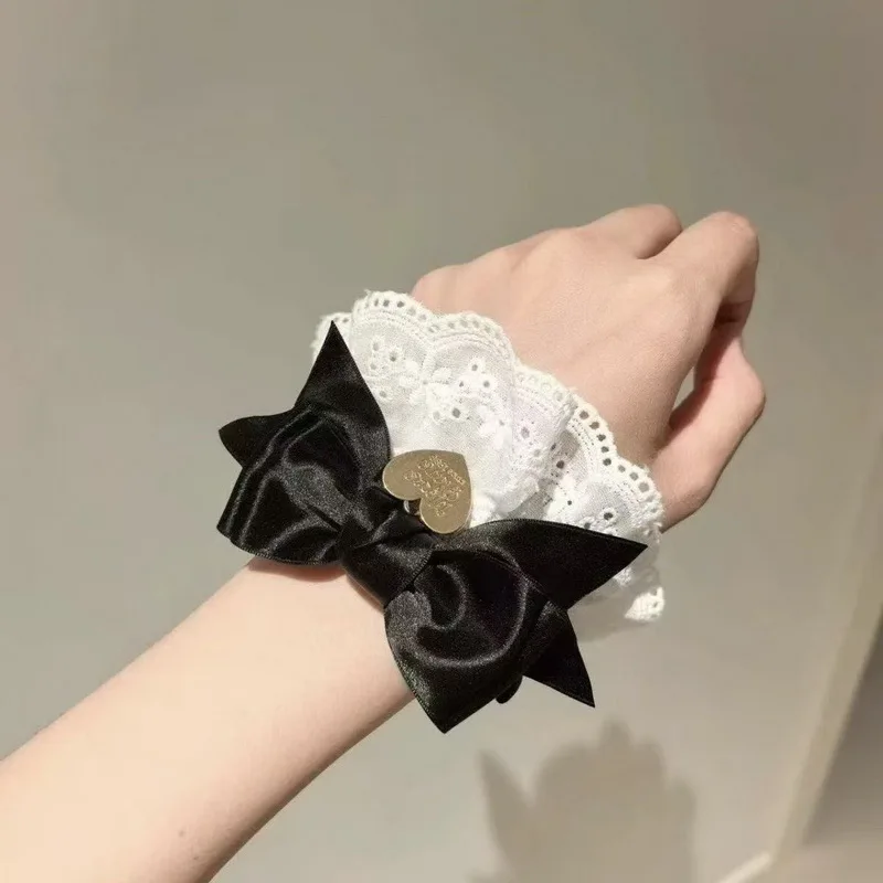 1pcs Lolita Hand Sleeve Wrist Cuffs Ruffled Bow Lace Lolita Fake Sleeve Cuffs Princess Sweater Cuff Cover Cosplay Accessories