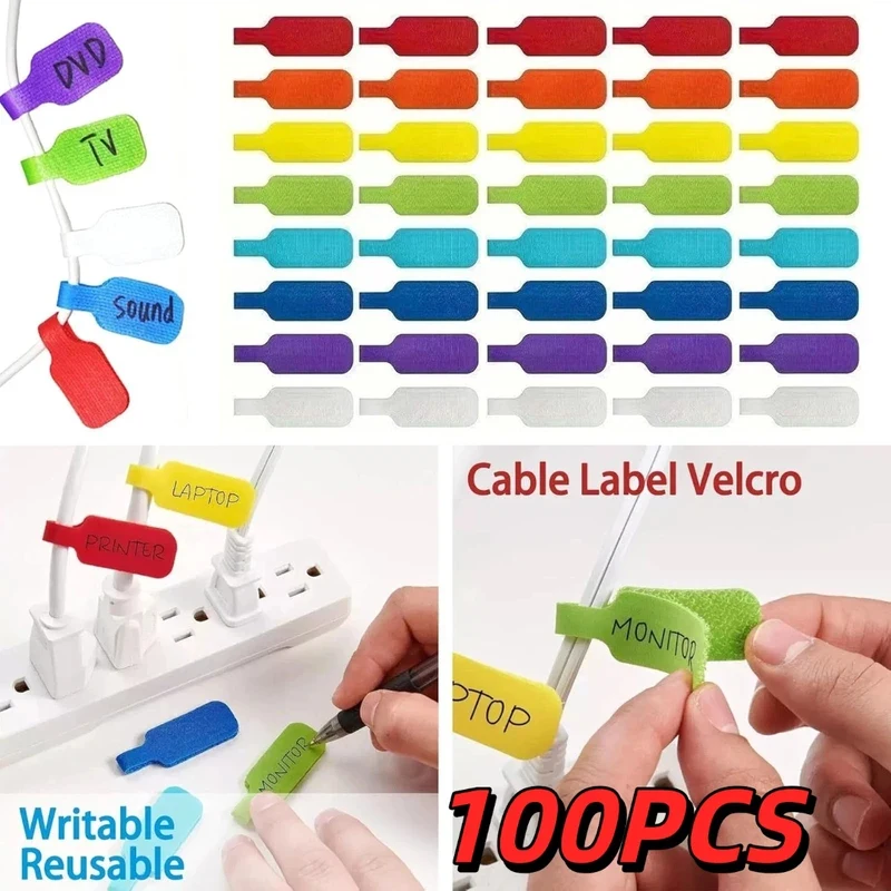 10-100Pcs Self-Adhesive Cable Labels Reusable Waterproof Wire Marking Ties Printer Stickers Fiber Wire Labels Organizers