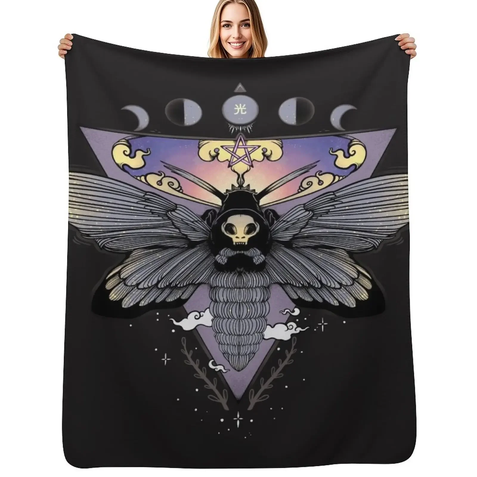 

Death Head Moth Gothic Triangle Moon Phase Art Throw Blanket Moving Summer Sofa For Sofa Thin Blanket