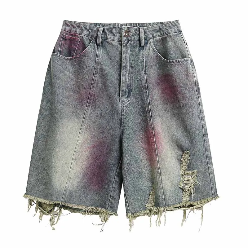 

Hi Street Ripped Washed Denim Shorts Hip Hop Vintage Distressed Jeans Shorts For Male