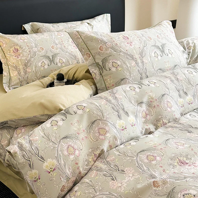 60S Long Staple Cotton Satin Bedding Sets Digital Printed Quilt Cover Set Skin Friendly Ultra Soft Bedclothes for All Seasons
