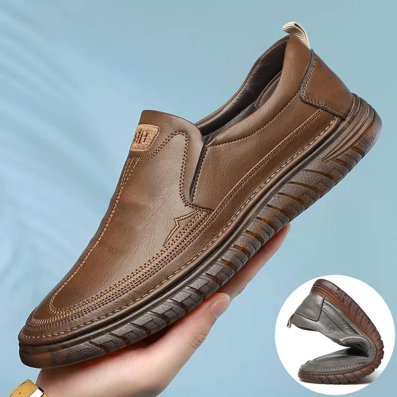 Zapatos de cuero con costuras a mano para hombre, zapatillas informales cómodas para conducir, mocasines de cuero transpirables, mocasines de diseño