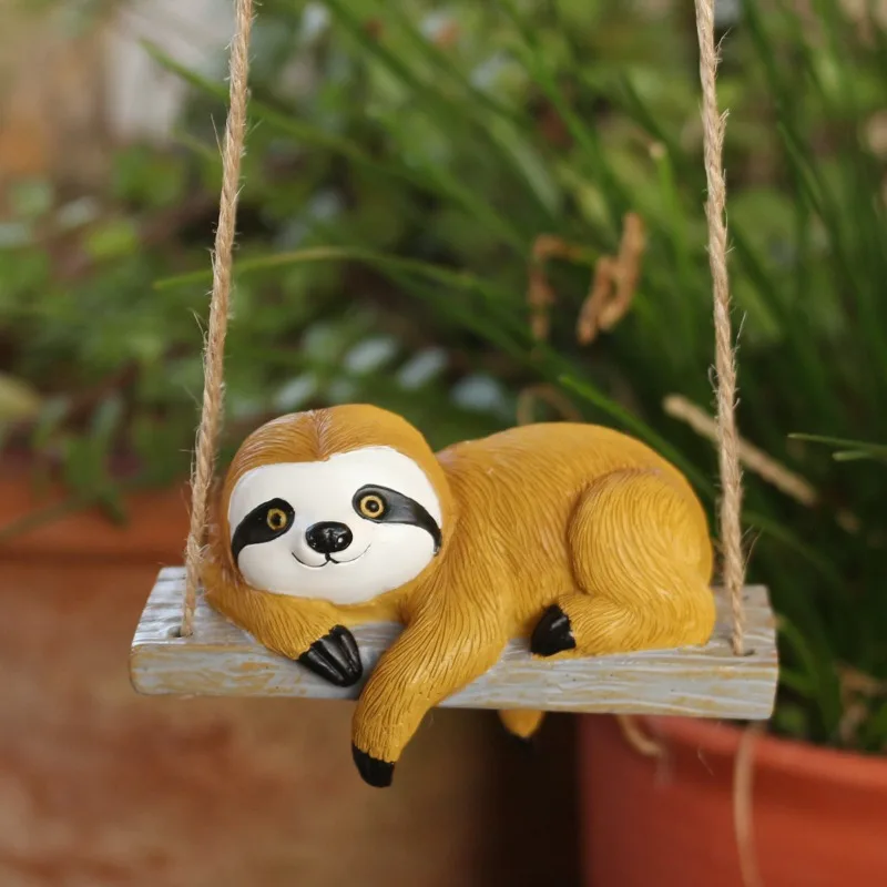 Creative Resin Lying Sloth Swing Pendant Outdoor Courtyard Balcony Big Tree Animal Micro Landscape Pendant Garden Decoration