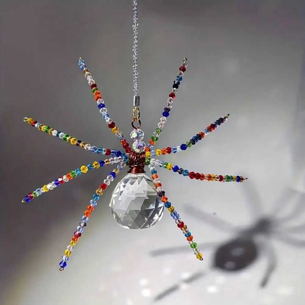 Crystal Spider Suncatcher Ornament Multicolor Beaded Spider Window Hanging Prism Pendant Rainbow Catcher Home Garden Decor