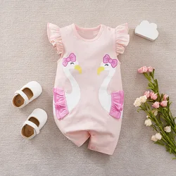 Summer Fashion Girl Cute Cartoon Swan Cotton Comfortable Casual Sleeveless Round Neck Baby Bodysuit