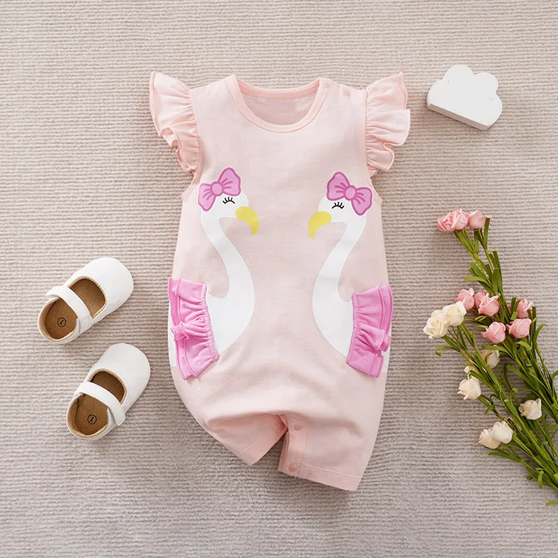 Summer Fashion Girl Cute Cartoon Swan Cotton Comfortable Casual Sleeveless Round Neck Baby Bodysuit