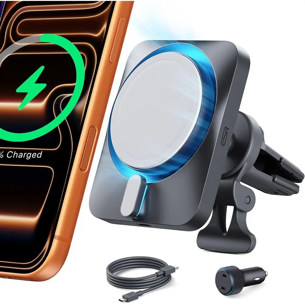 

Магнитное беспроводное автомобильное крепление MagSafe 15 Вт, сертифицированное, с быстрой зарядкой и активным охлаждением