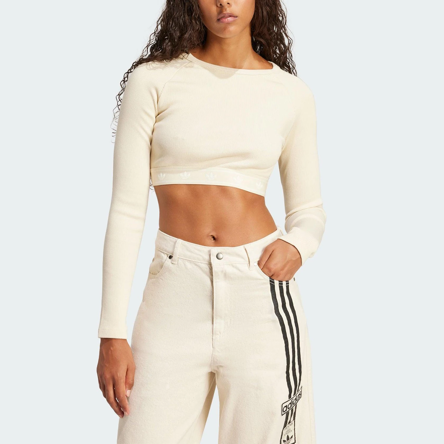 

Официальный женский повседневный укороченный длинный рукав Adidas с тремя полосками JD0013