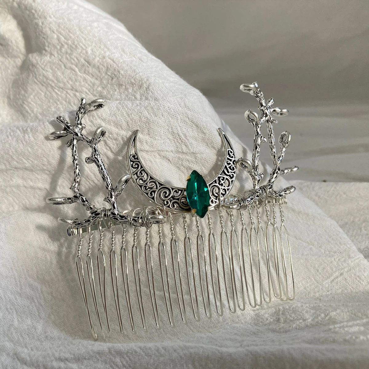 Boho Metal Branches Hair Pin Barrette Haircomb Woodland Clip with Moon Deer Antlers Witch Hairclip Pagan Elf Hair Jewelry