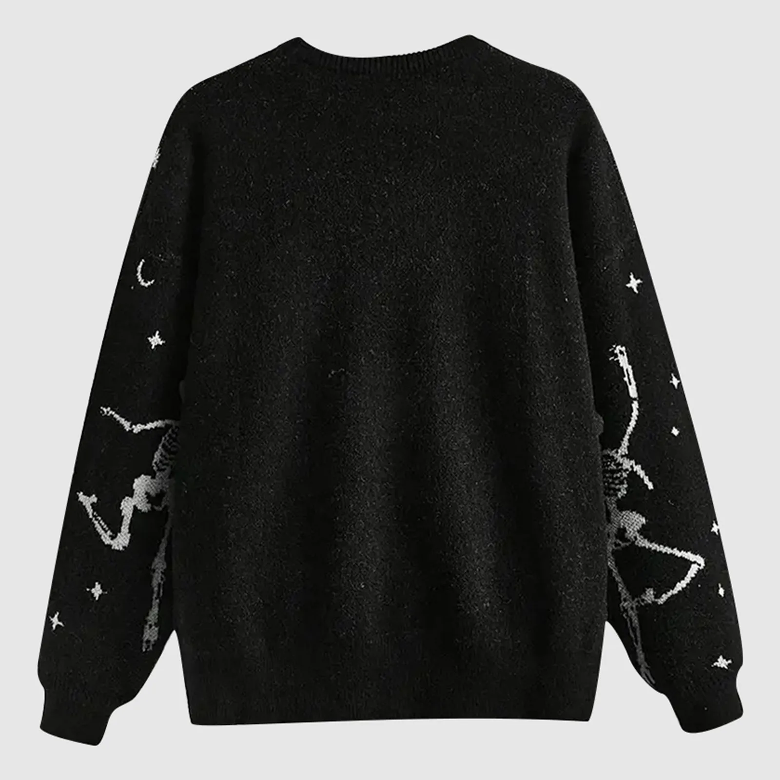 Unisex Halloween Black Knit Sweater Pullover Cozy Festive Wear Shaggy Sweaters Loose Fit Skull Print Funny Jumpers Women