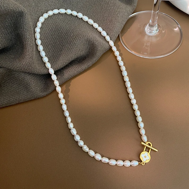 

New Style Sweet Lucky Flower Natural Freshwater Pearl 14K Gold Filled Female Short Chain Necklace Jewelry Wedding Gift No Fade