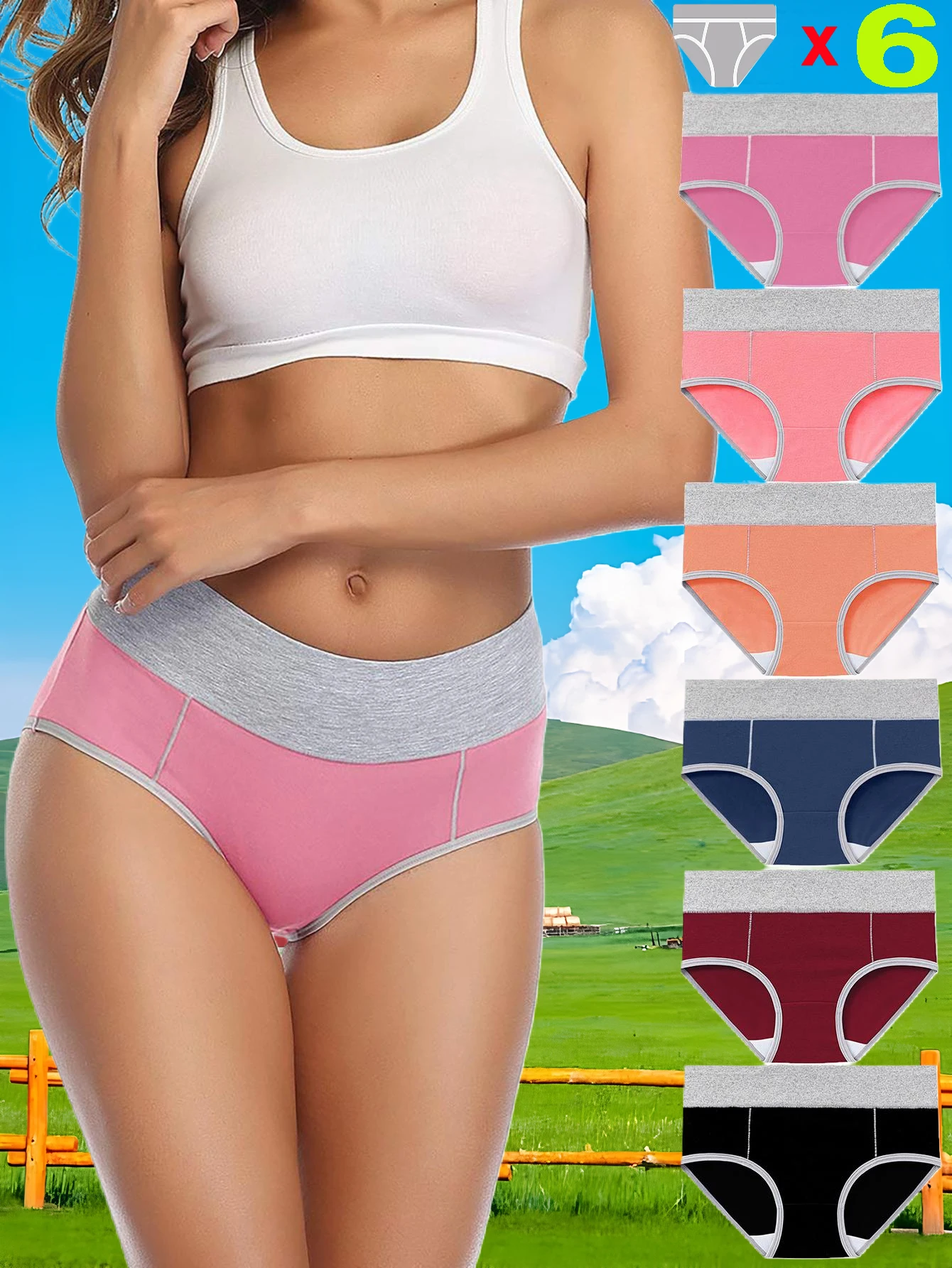

6Pcs Women's Mid-Waist Briefs Block Color Cotton Underwear Comfortable Soft Breathable Ladies Panties