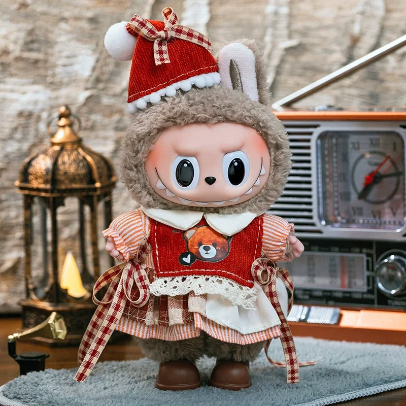 재고 있음 Labubu 액세서리 V1 V2 V3에 적합한 옷 Labubu 크리스마스 사슴 세트 Labubu 빨간 옷 크리스마스 패션 선물