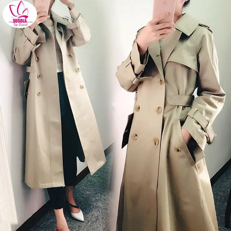 Women Double Button Trench Women's Long Classic Windbreaker Trench Coat Autumn Winter Outwear Office Lady Trend Overcoat