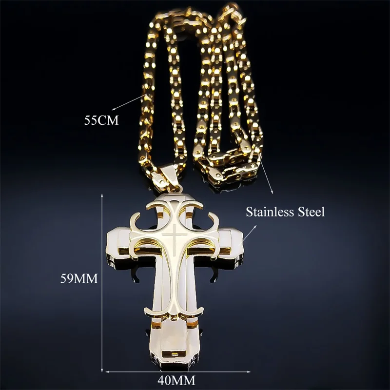 Big Cross Jesus Necklace for Man Stainless Steel Gold Color Christ God Chain Necklaces Christmas Gift Jewelry collar hombre