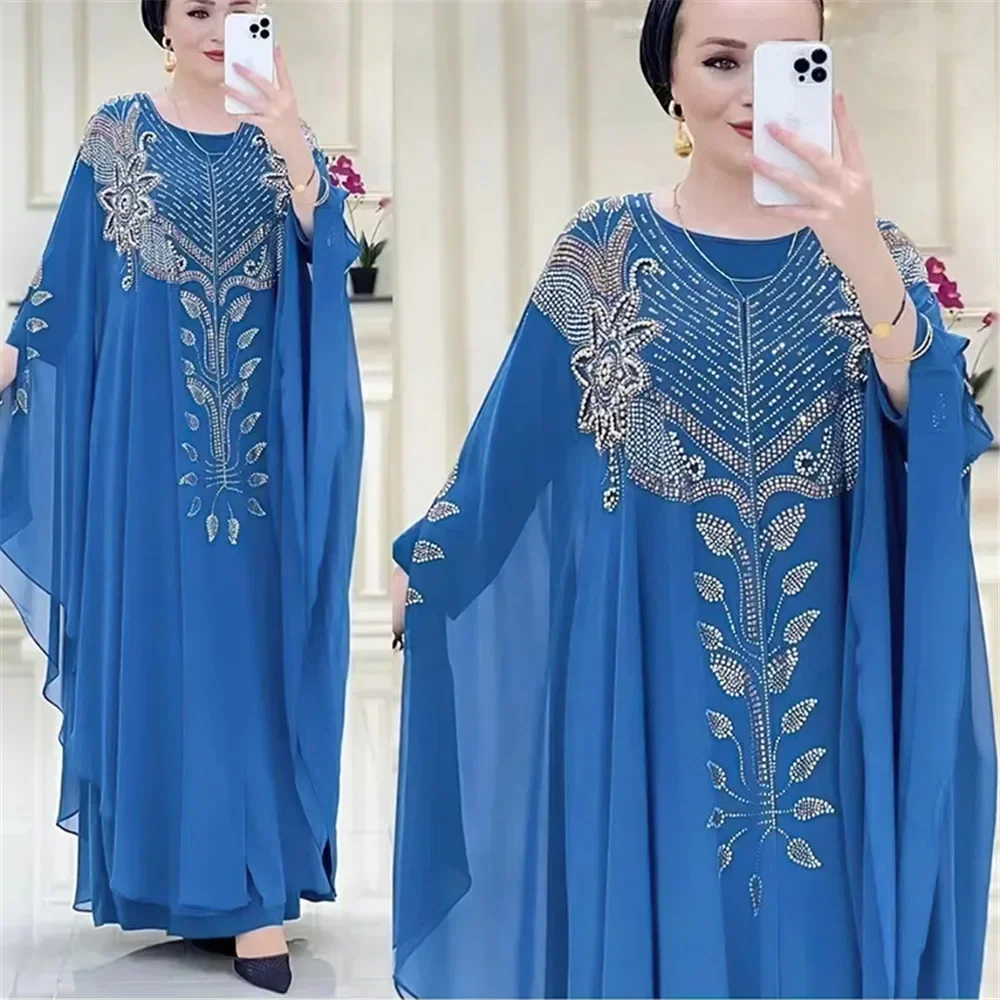 2 PCS Ramadan Dubai Muslim Dress Sets Women Luxury Kaftan Islam Kimono Robe Caftan Marocain Evening Gown 2023 Abayas Femme 8623#