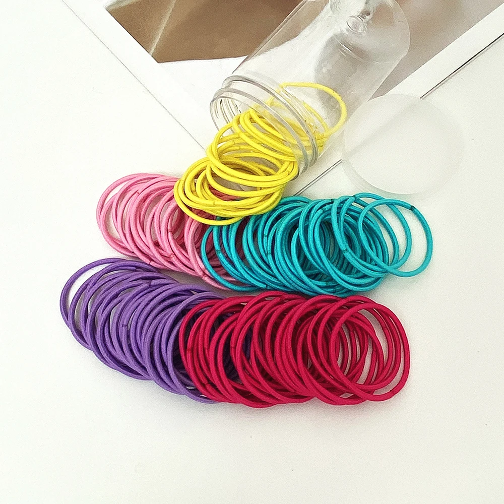 100pcs /Jar Hair Accessories For Girls Hair Rope High Elasticity Hairloop Simple And Generous Solid Color Head Rope Headwear