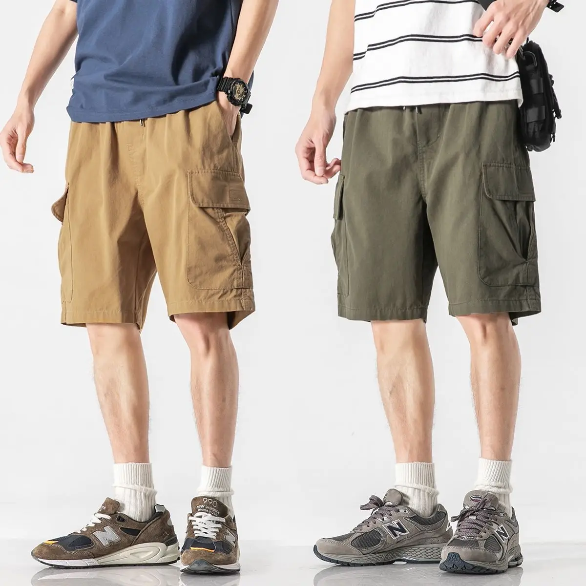 Invisible Open Crotch Outdoor Sex Cotton Shorts Overalls Men's Summer Straight Baggy Guard Pant Belt Pocket Sports Streetwear