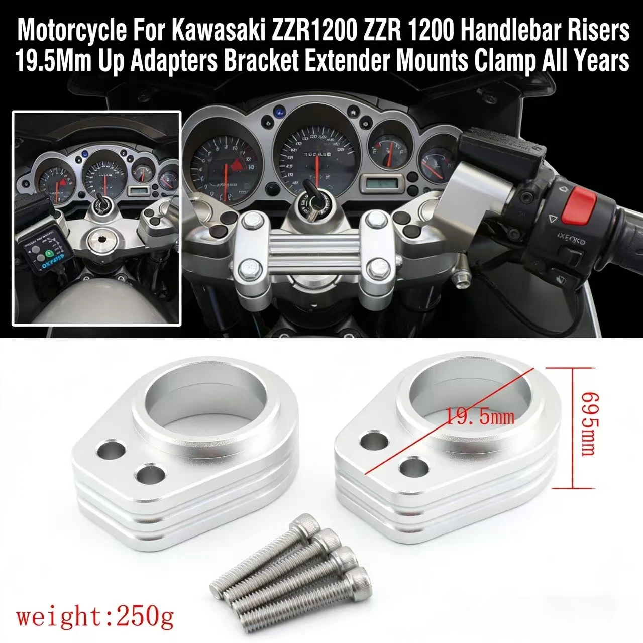 

Handlebar Risers For Kawasaki ZZR1200 ZZR 1200 Motorcycle 19.5Mm Up Adapter Bracket Extender Mount Clamp All Years