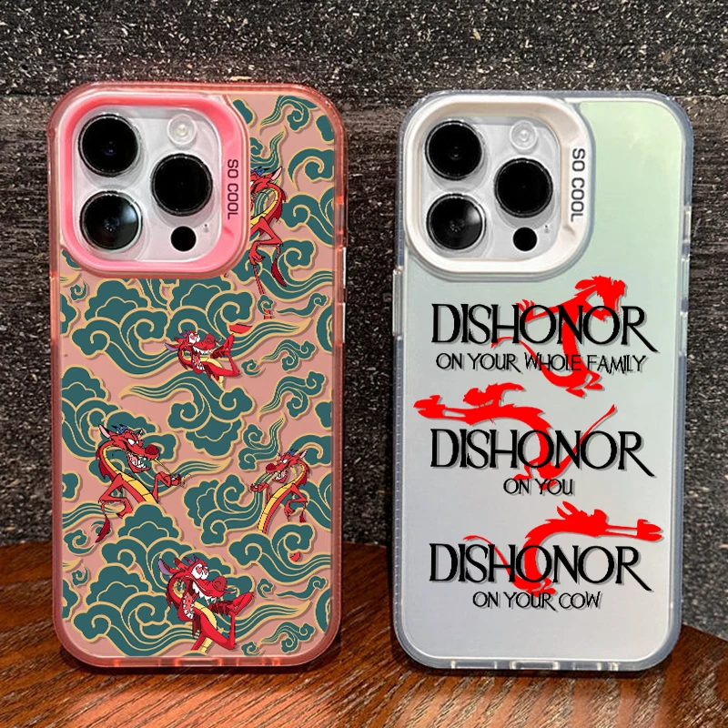 Disney Mulan Dragon do iPhone\'a Apple 15 14 13 12 11 XS XR X 8 7 Pro Max Plus Kolorowe srebrne, wstrzฤ
soodporne etui na telefon TPU