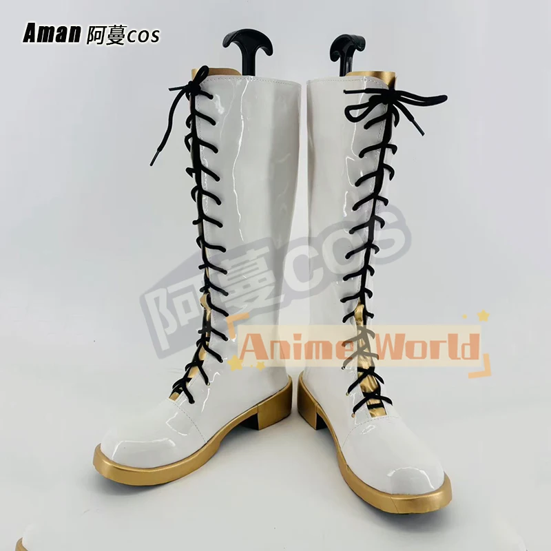 Anime KPop Demon Hunters Rumi Zoey Mira Costume Cosplay Scarpe Stivali bianchi fatti a mano in ecopelle Stivali di alta qualità