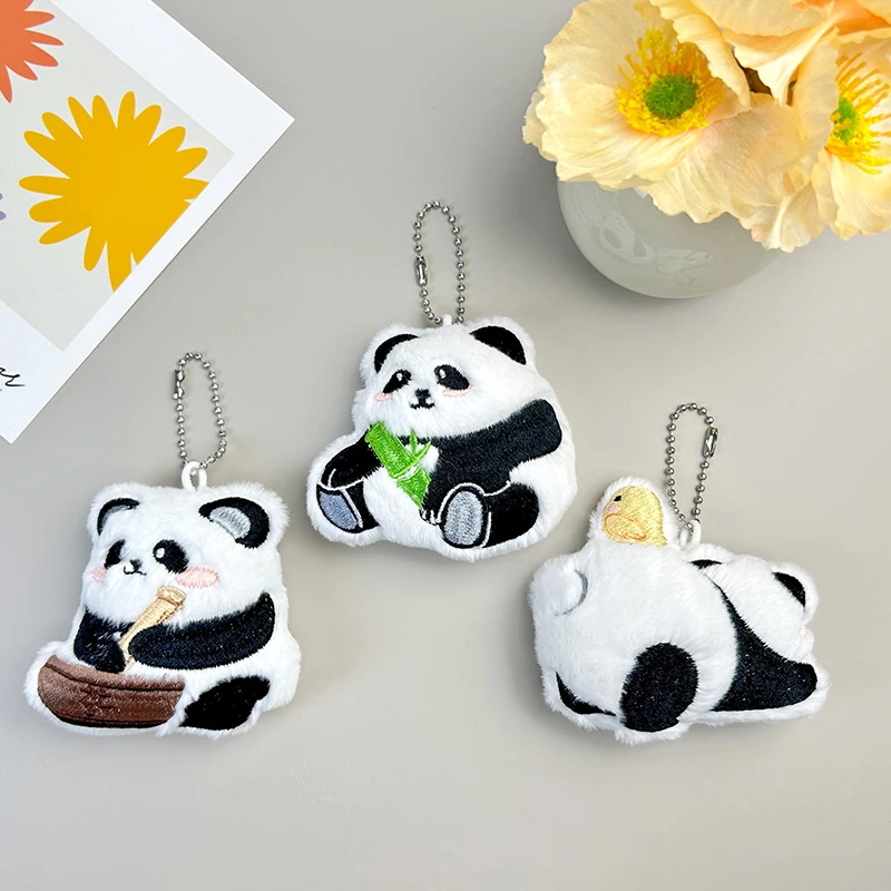 Cute Cartoon Bamboo Panda Plush Dolls Toys Squeak Keychain Pendant Fashion Backpack Hanging Decoration Accessories Gifts