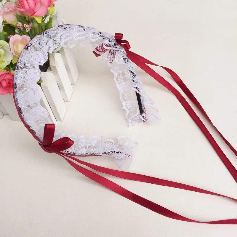 2022 Japanese Lace Bow Ribbon Lolita Headdress Ears on The Head Headband Lolita Maid Anime Cosplay Hair Accessories