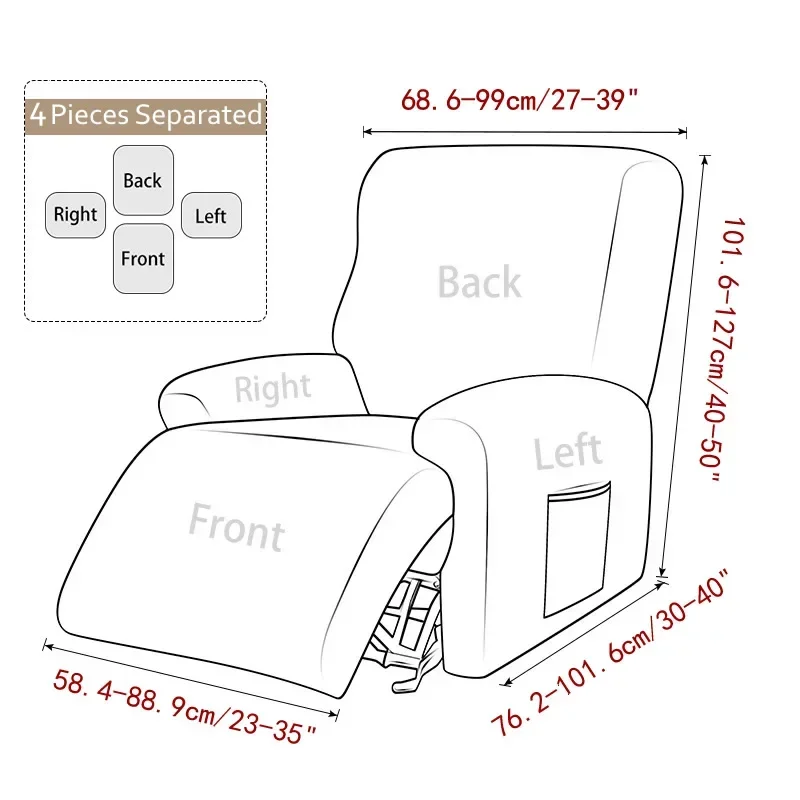 1 Seater Elastic Recliner Sofa Covers Polar Fleece Single Split Armchair Chair Cover Relax Stretch Furniture Slipcover Protector