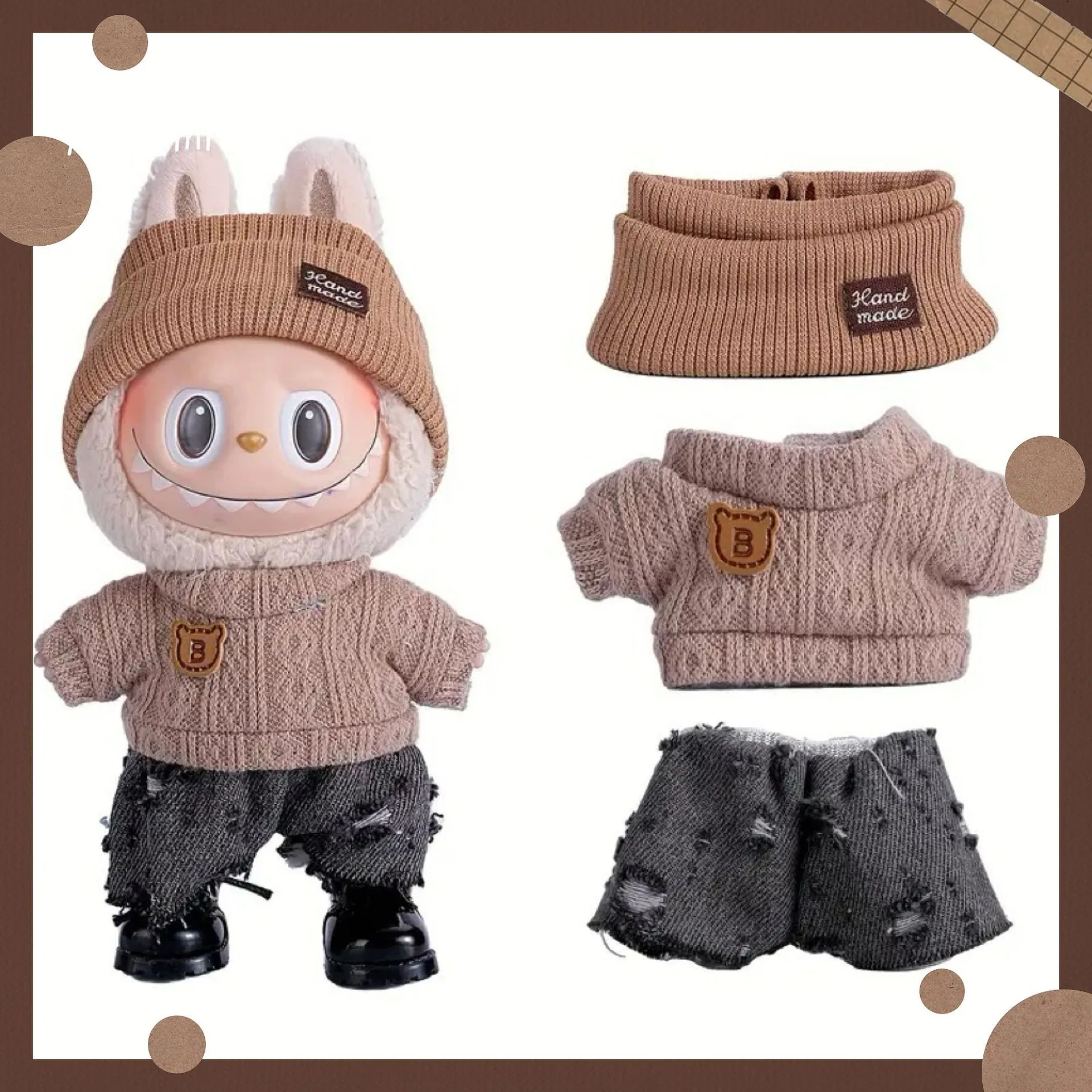 ل 17 سنتيمتر لابوبو دمية الزي الملابس الدب التسمية قبعة الحب سترة مجموعة لطيف الديكور الملابس الصغيرة