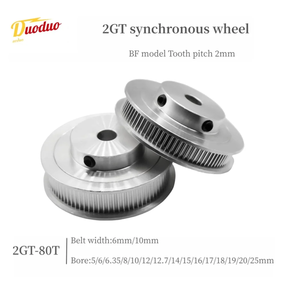 

2GT Timing Pulley 80 Teeth Bore 5/6/6.35/8/10/12/12.7/14/15/16/17~25mm Tooth pitch 2mm Synchronous Wheels Belt Width 6/10mm