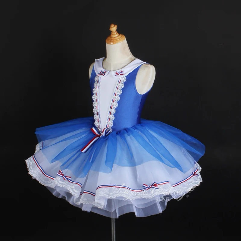 الباليه سوان تنورة رقص الأطفال الأزرق قزم فريق أداء الباليه توتو فستان الفتيات أكمام القياسية تنورة رقص الباليه #5