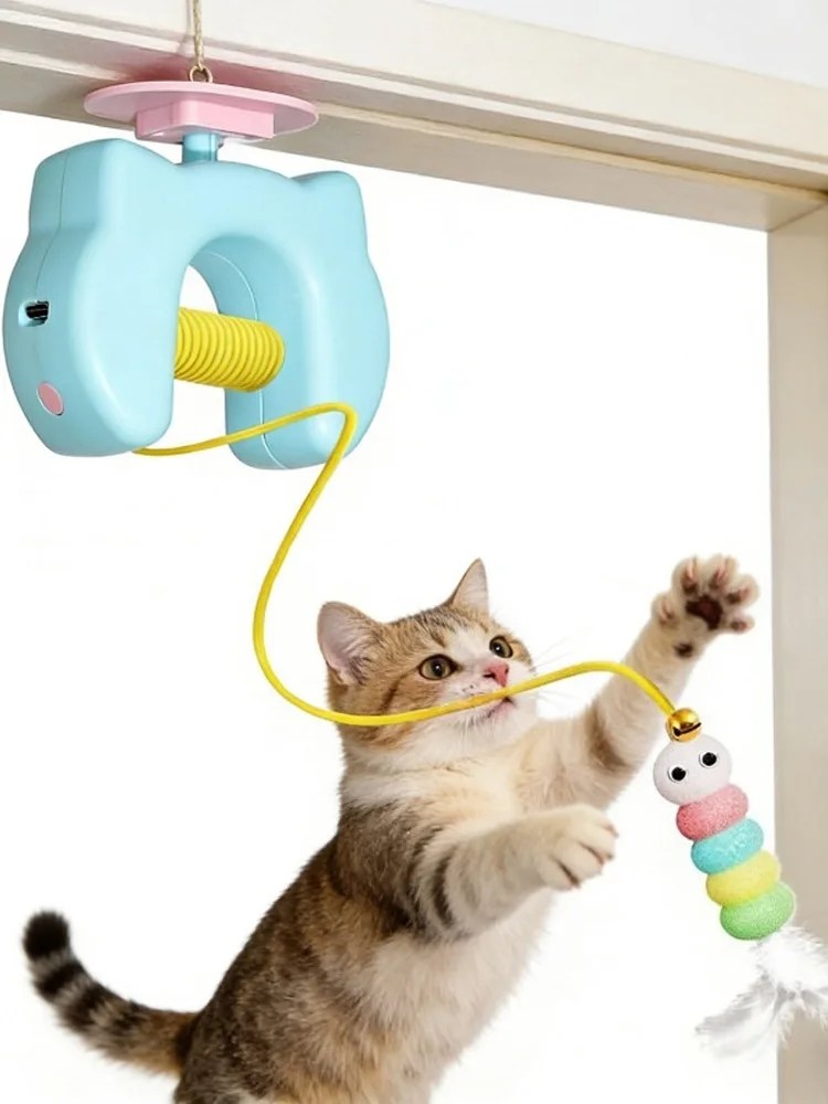Elektrisch kattenspeelgoed met 2 touwen Auto Swing Feather Toy Interactief kittenspeelgoed voor zelfspelende Caterpillar Interactief kattenspeelgoed - afbeelding 2