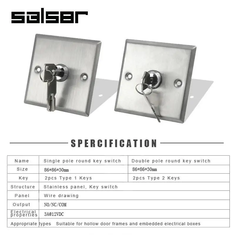 Access Control Switch Panel Mounted Stainless Steel Metal Key Rotary Selector Emergency Door 86mm Type Exit Button