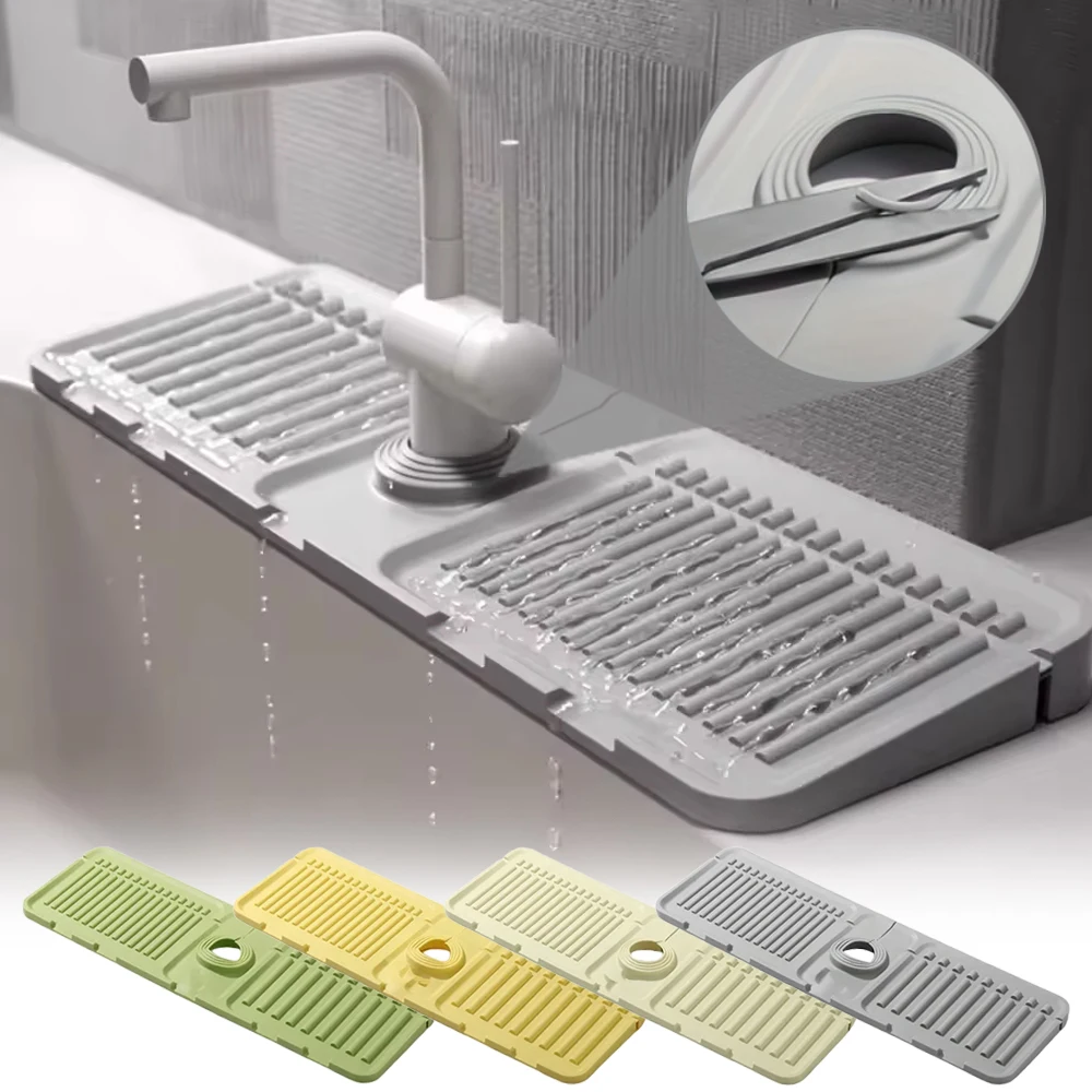 1PC Splash Faucet Mat Silicone Kitchen Sink Tray Soap Dispenser Sponge Drain Pad Sink Splash Drying Mat Countertop Storage Tray