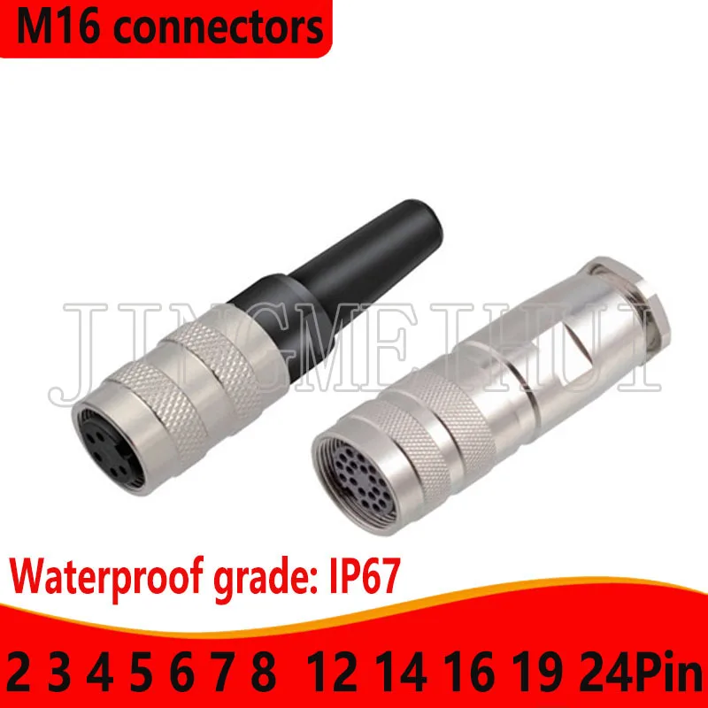 

M16 IP67 Waterproof Connector Aerial Plug 2 3 4 5 6 7 8 12 14 19 24-core Removable Metal Straight Male Plug Female Socket