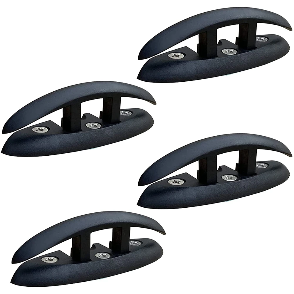 Folding Cleat,4 Pcs 5Inch Flip-Up Dock Cleat Marine Grade Nylon (Black) with W'Long Screws and Short Screws (M6)