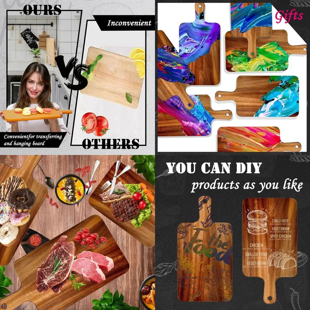 

15.4x7.3 Acacia Wood Chopping Boards with Handles - 10 Pack, Ideal for Kitchen Prep and Serving