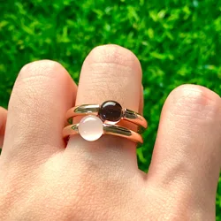 Simple Candy Style Ring Rose Gold-plated Stacking Round Crystal Ring Garnet Jewelry Anniversary Gift Girlfriend