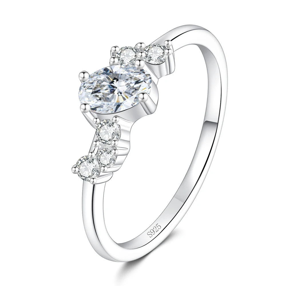 D Color 4 * 6mm 0.5ct  Moissanite Ring S925 Sterling Silver Wedding Rings for Woman Party High-End Jewelry Gift