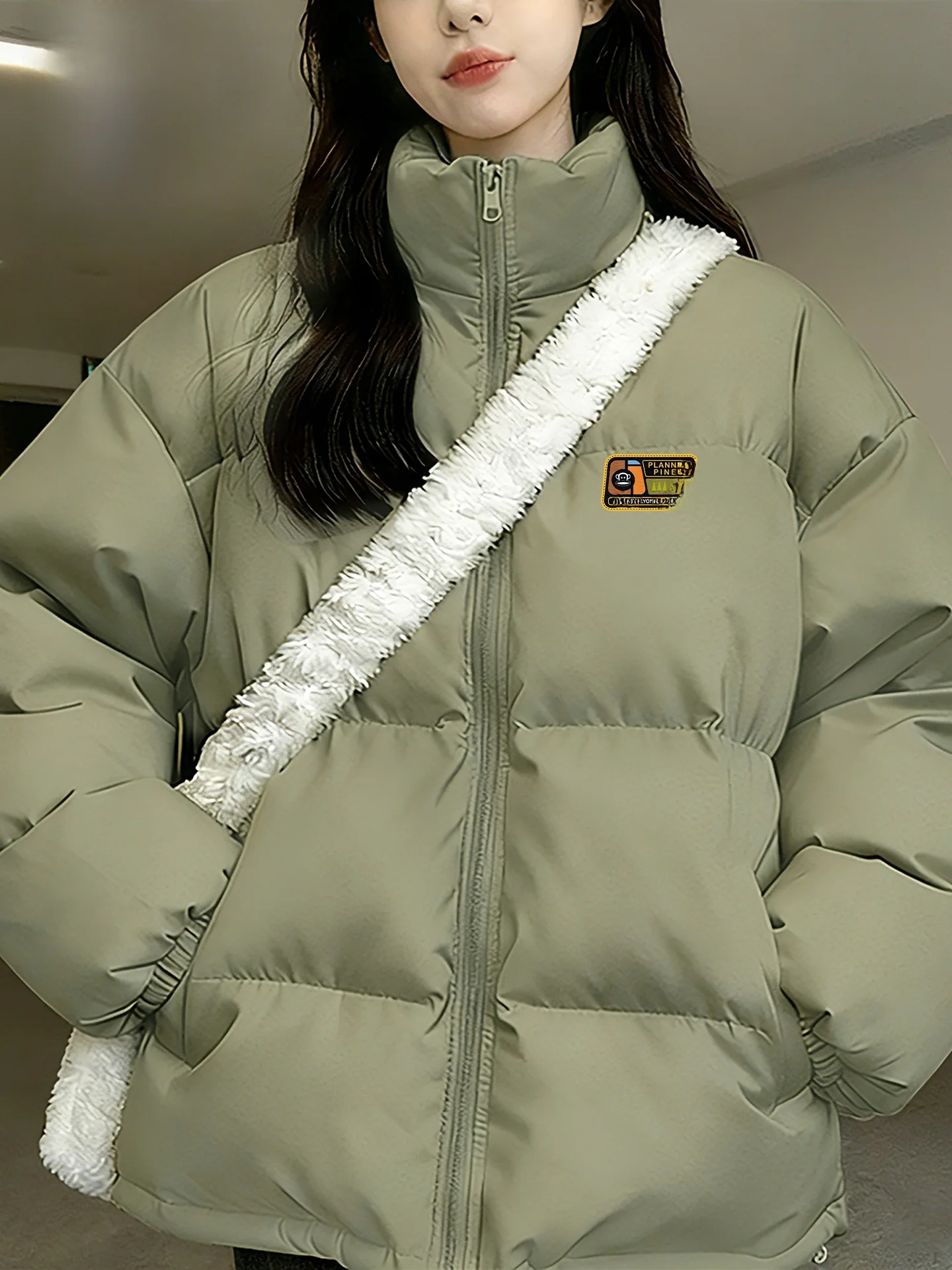 

Мужская теплая зимняя куртка с воротником-стойкой из хлопка и полиэстера, молодежная модная верхняя одежда с длинными рукавами на молнии