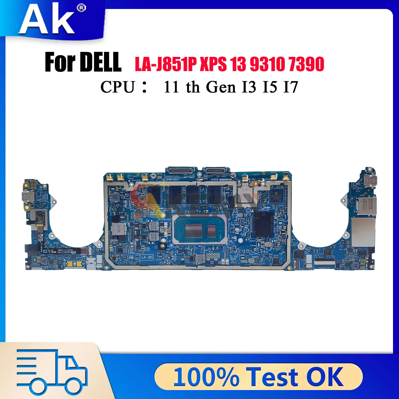 

FDO30 LA-J851P Mainboard For Dell XPS 13 9310 7390 with I3 I5 I7 11th CPU 0NVVG 0062CR 100% Fully Tested