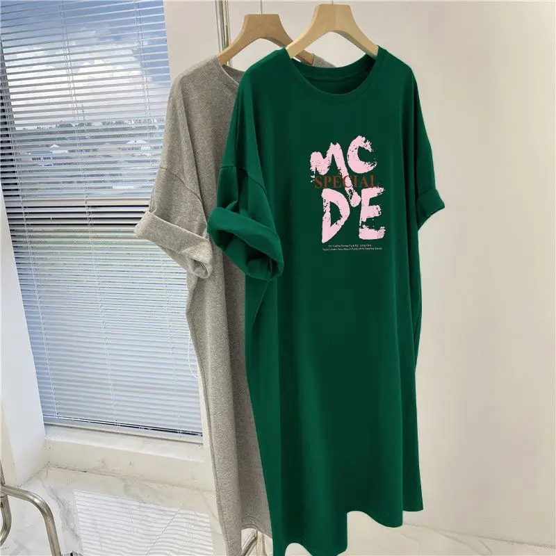 Mulheres Vestuário Oversized Túnicas Verão Casual Manga Curta Carta Impressa Loose Long T-shirt