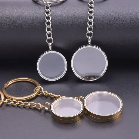 1Pc 10-40mm Glass Memory Coin Holder Pendant Keychain Women Stainless Steel Round Reliquary Ashes Relicario Men Keyring Jewelry