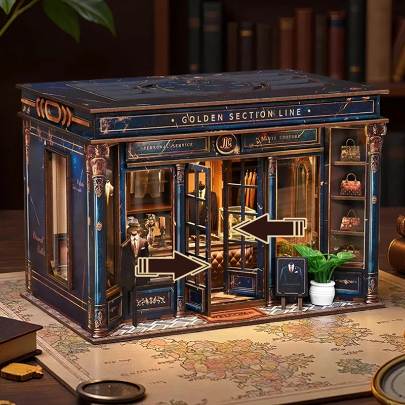 FurHaven NEW Retro Golden Section Line DIY Wooden House Figurines Miniature Kits Home Decoration For Adult Handmade Gifts