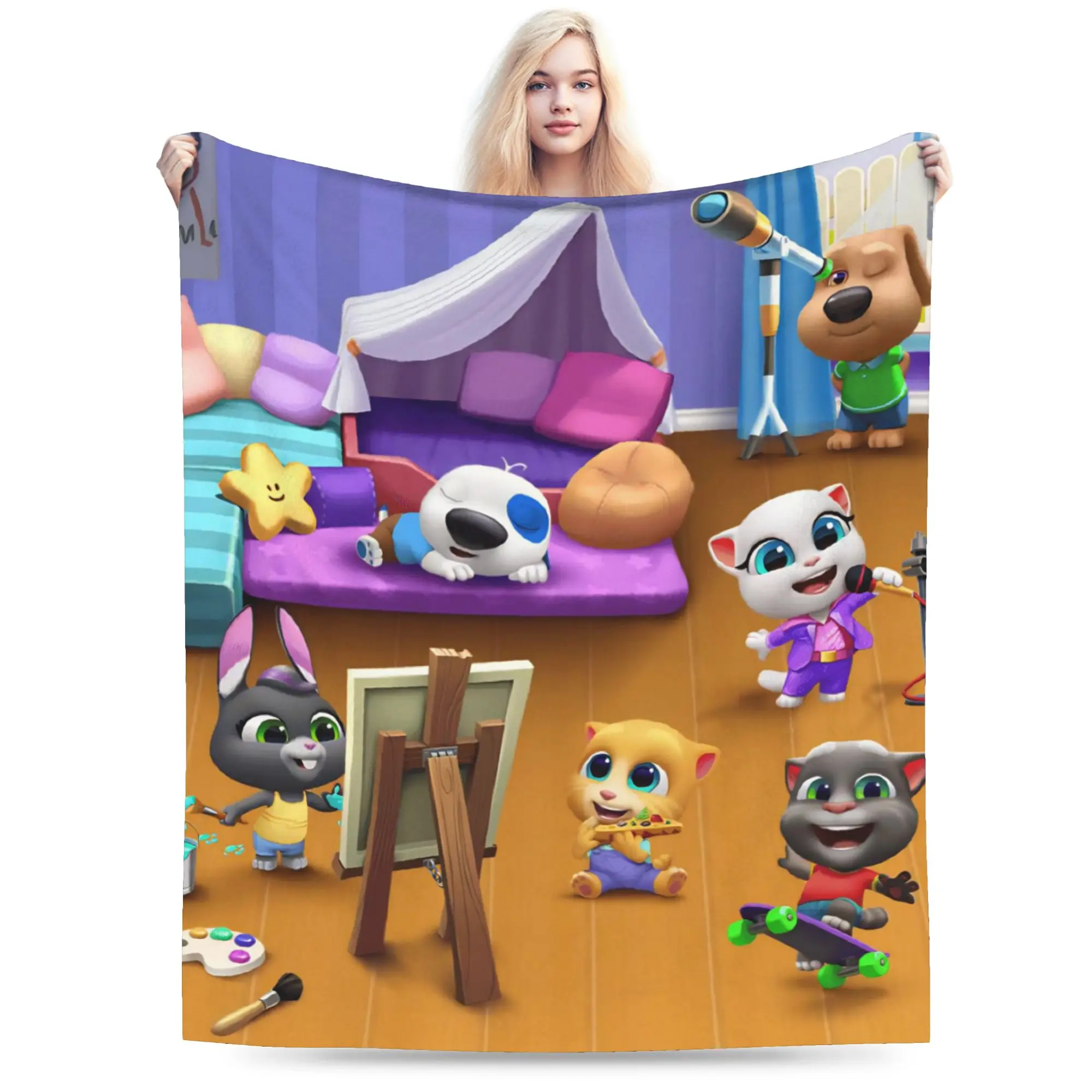 Super Soft T-Talking T-Tom And F-Friends Throw Blanket Premium Fleece Flannel Lightweight  Bed Blanket Cozy Warm Blankets