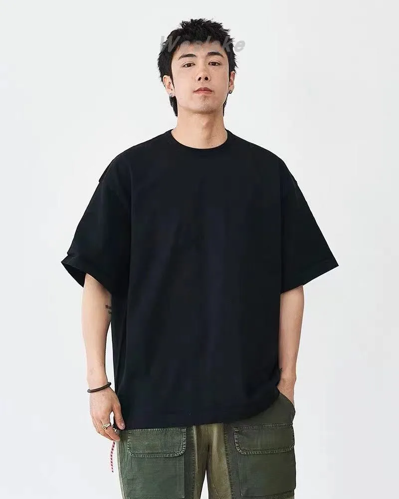 22ss Japanese Fashion Brand BEAMS Small Red Rope Round Neck Short Sleeve T-shirt Men\'s Solid Color Loose Casual Couple Bottom