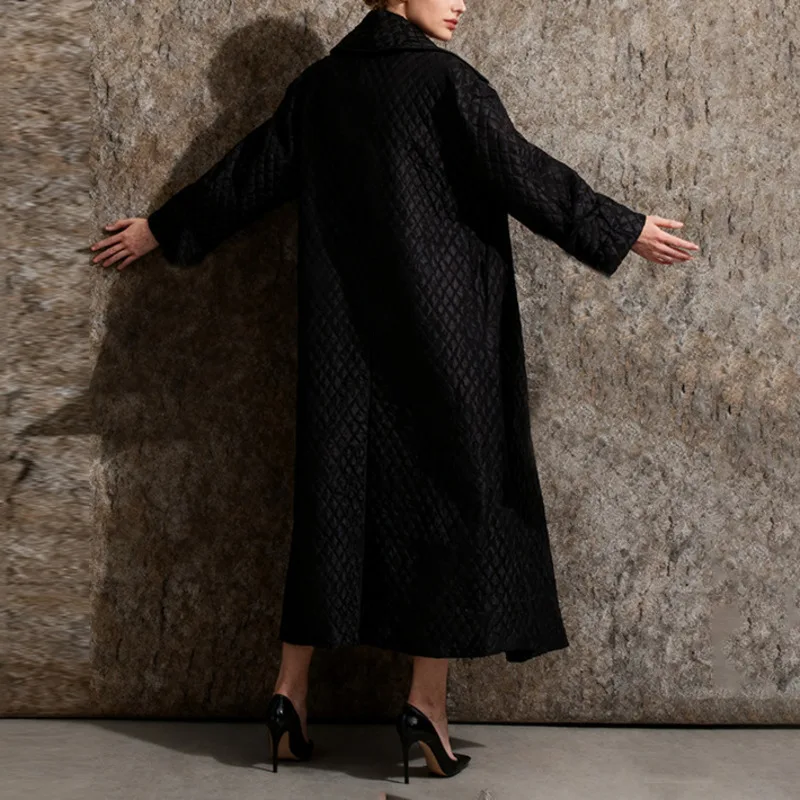 HKSH Autumn Winter New Women Long Cotton-padded Coat Large Lapel Versatile High Street Elegant Casual Warm Wadded Jacket HK18906